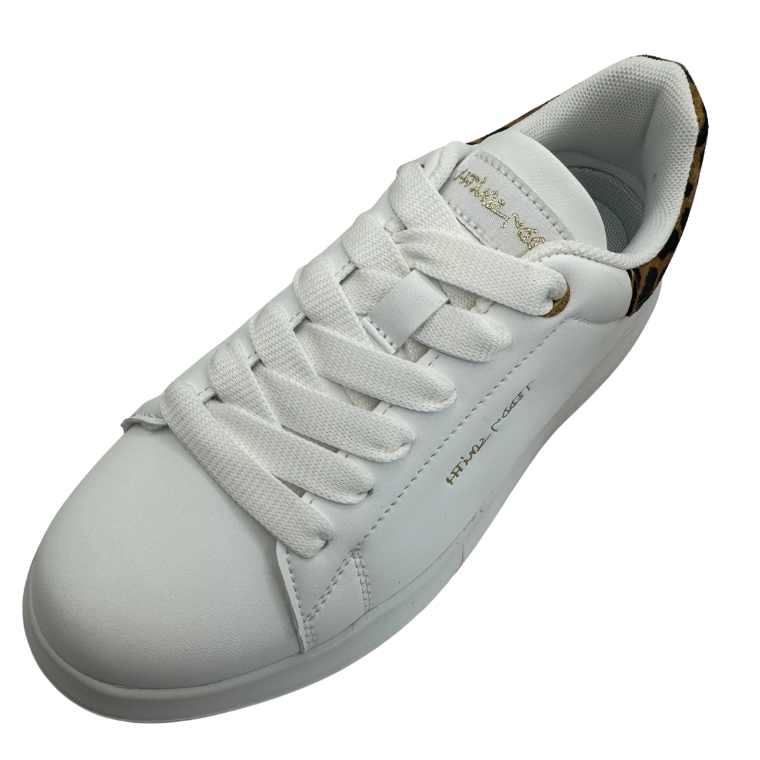 Teddy Smith White &amp; Leopard Print Platform Trainers