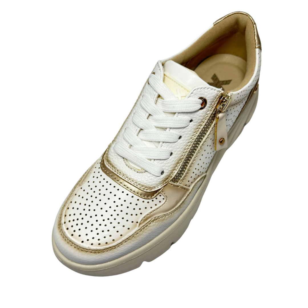 Xti White and Gold Perforated Airbrushed Trainers