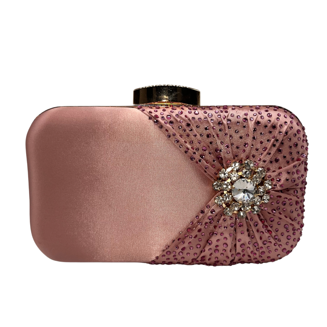 Rose Gold Shimmer Clutch with Diamantés and Jewel