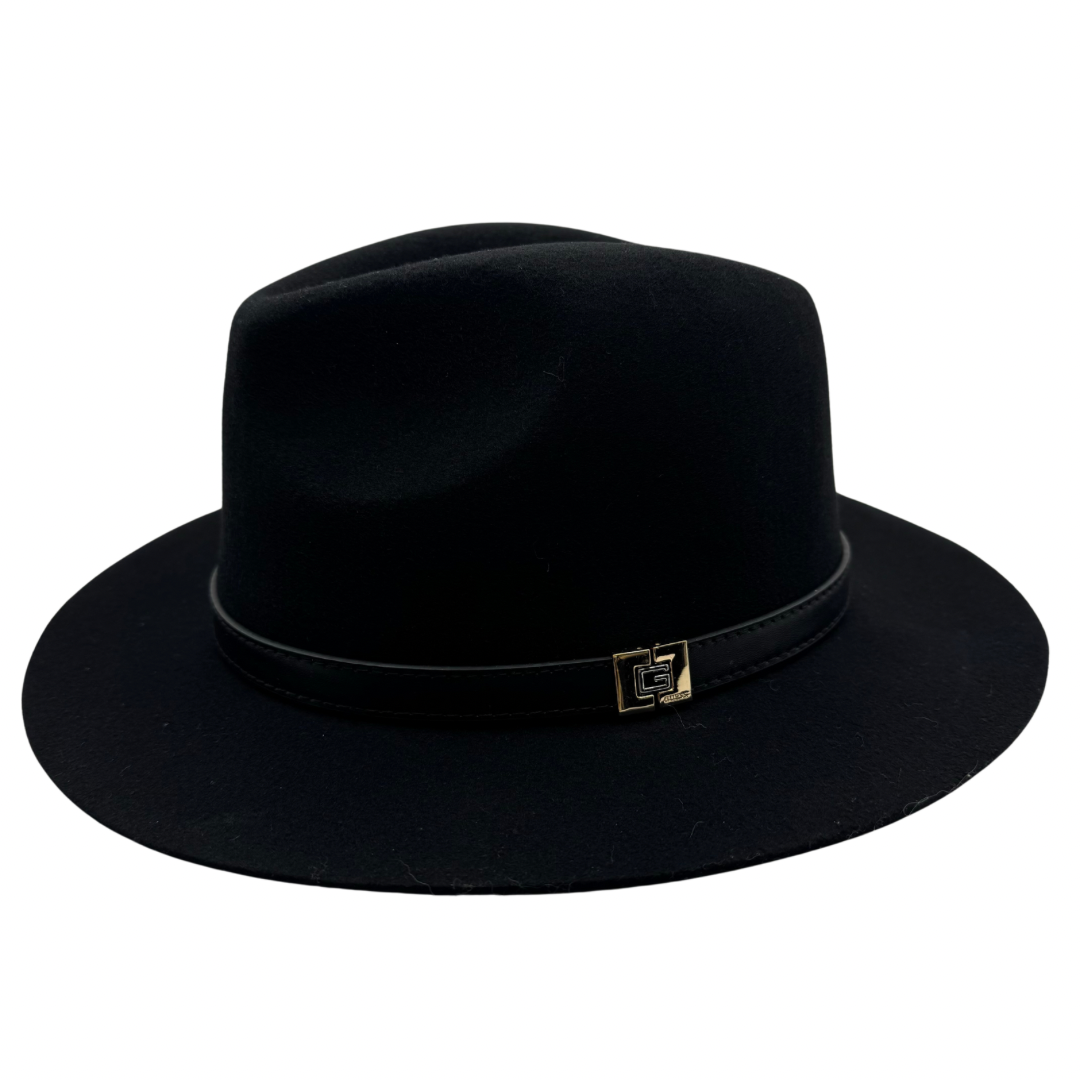 Guess Black Fedora Hat with Small Gold Logo