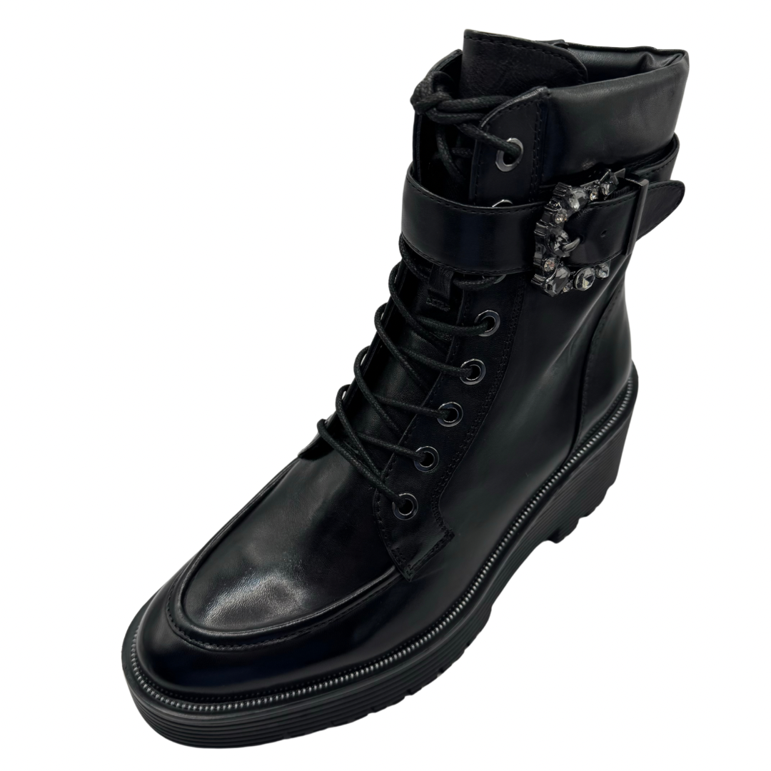 Regarde Le Ciel Black Wedge Leather Boots