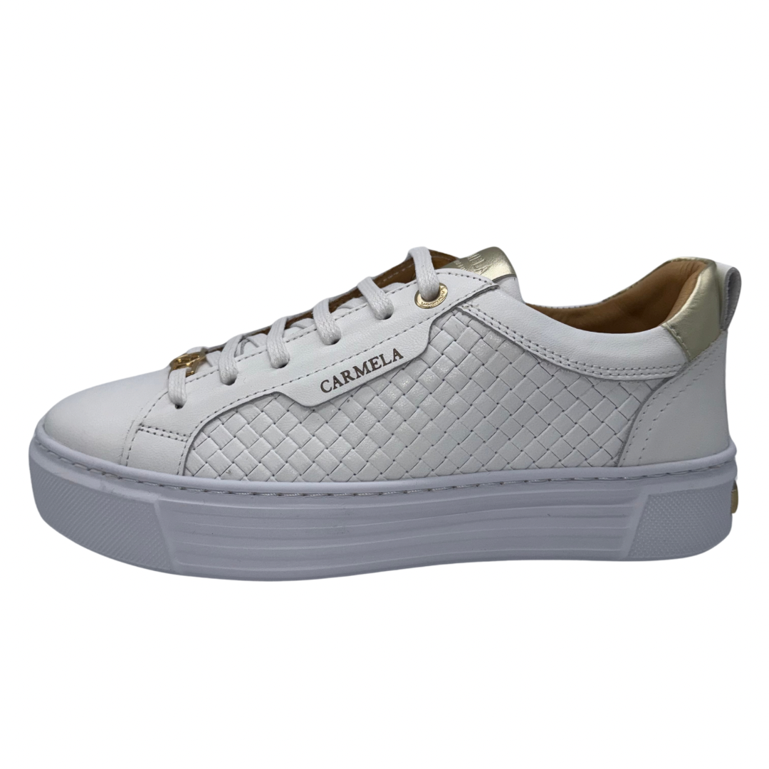 Carmela White Woven Leather Trainers