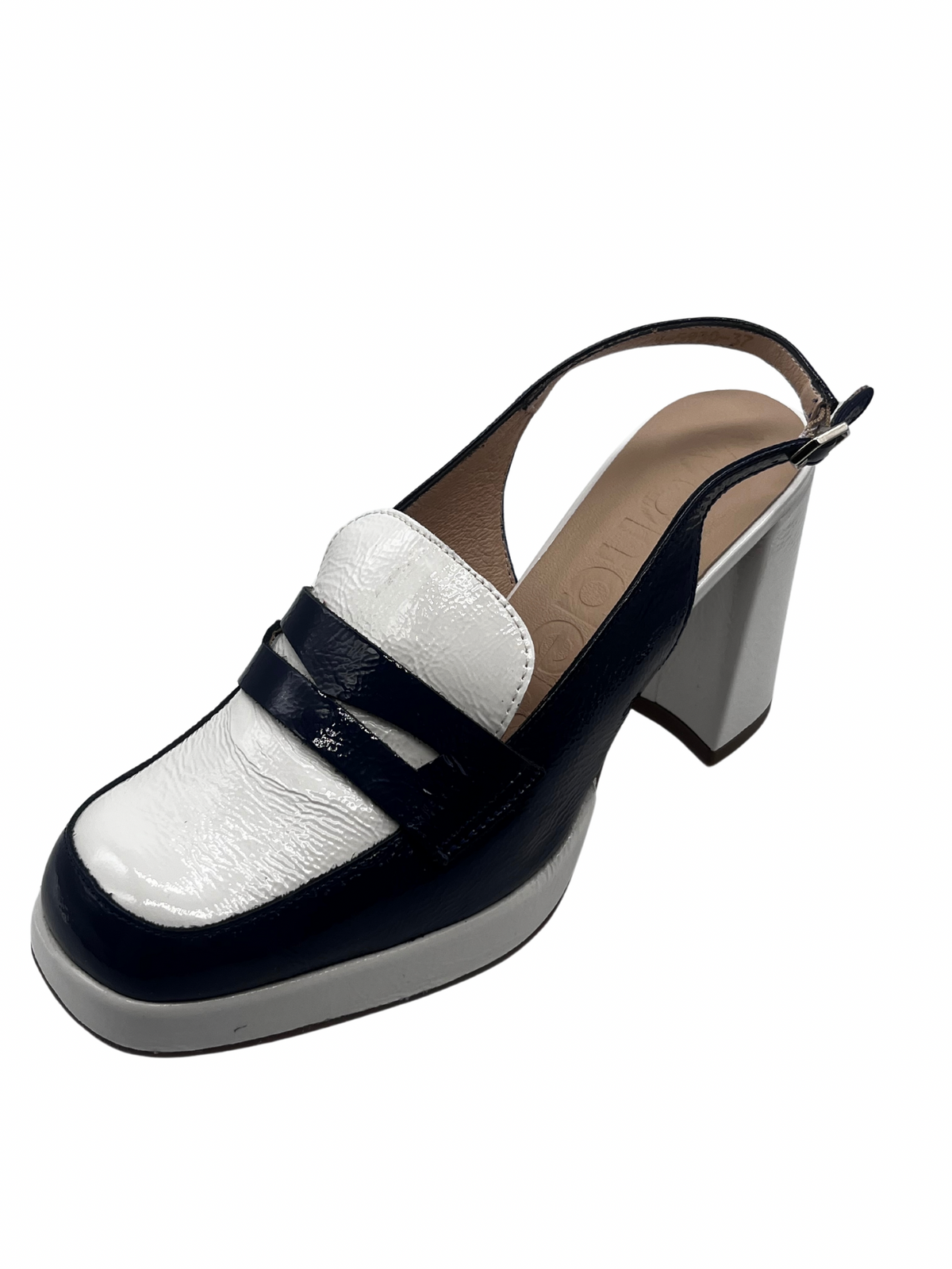 Wonders Navy And White Leather Heels