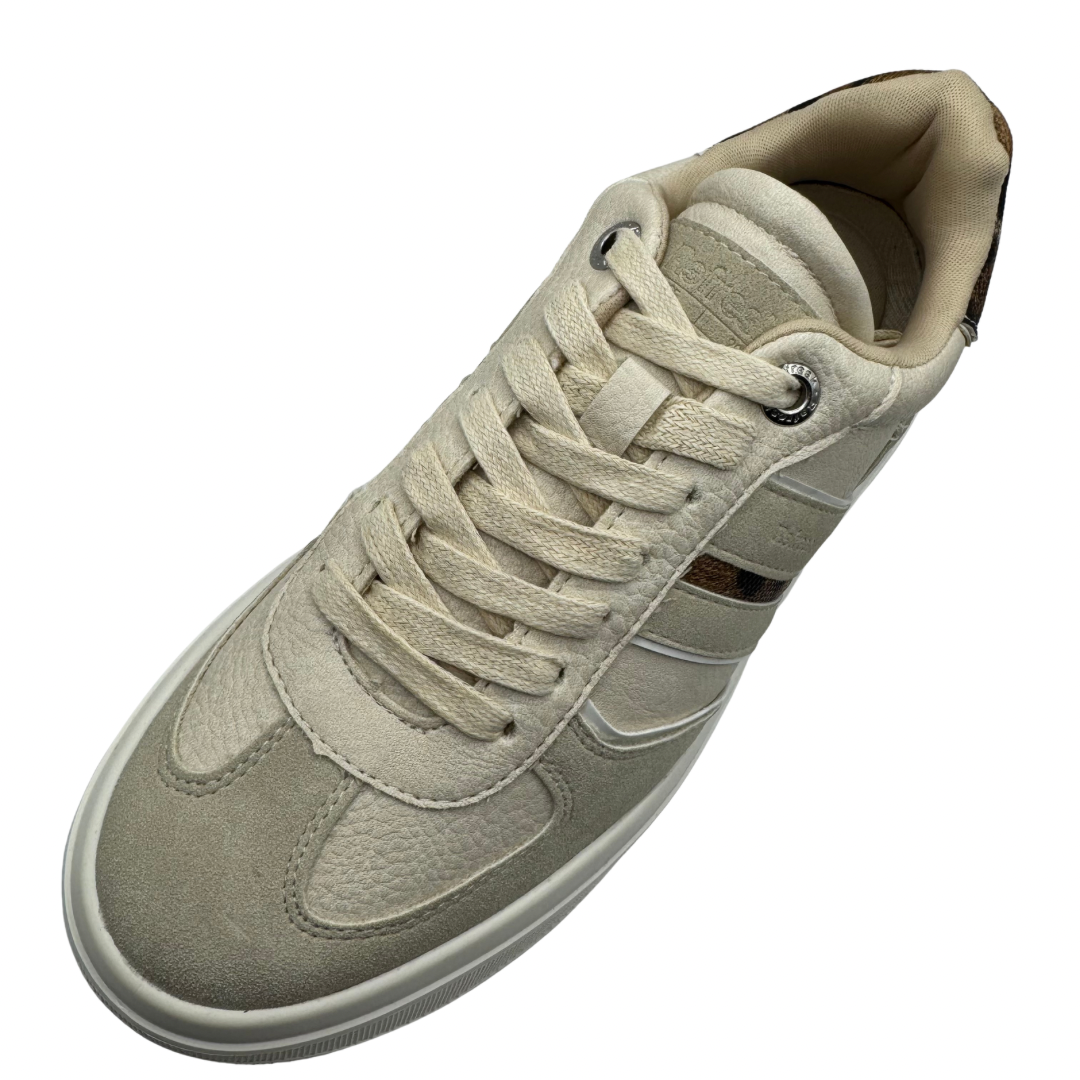 Refresh Cream &amp; Beige Platform Trainers with Leopard Print Detail
