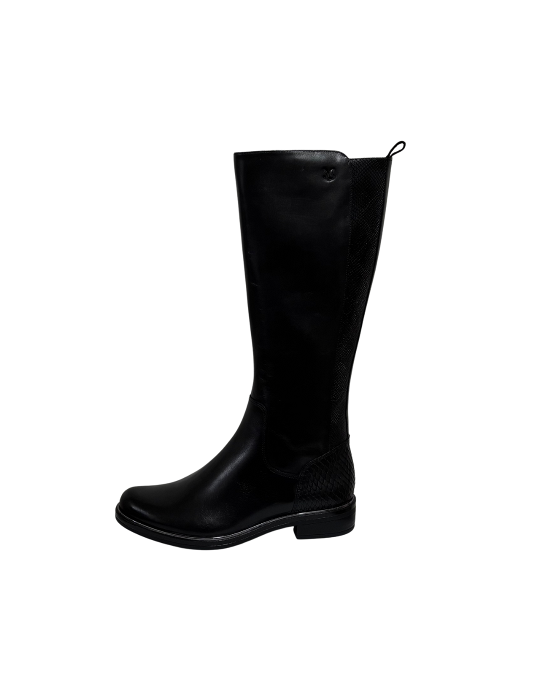 Caprice Black Long Boot with Croc Print Detail