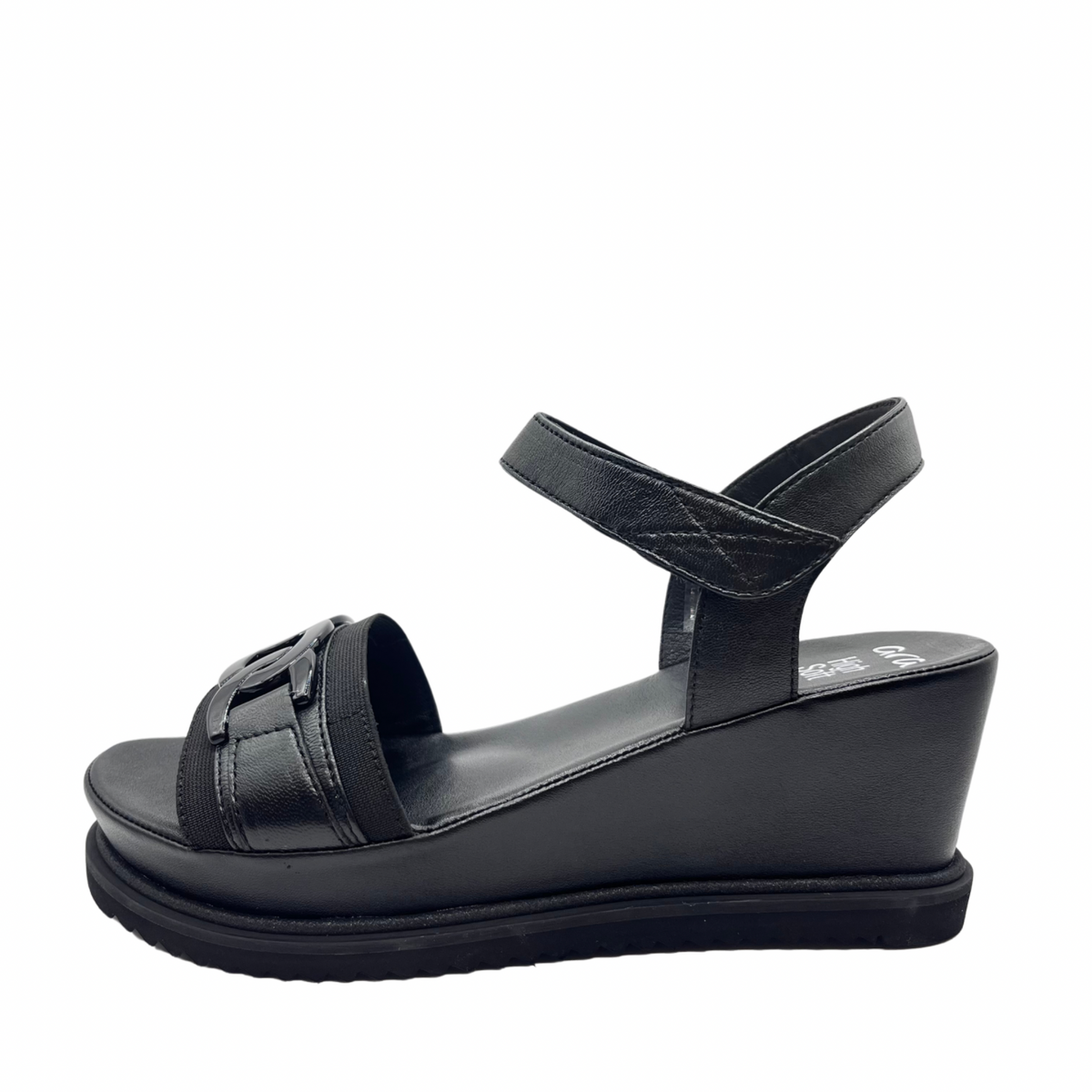 Ara Black Leather Wedge Sandal