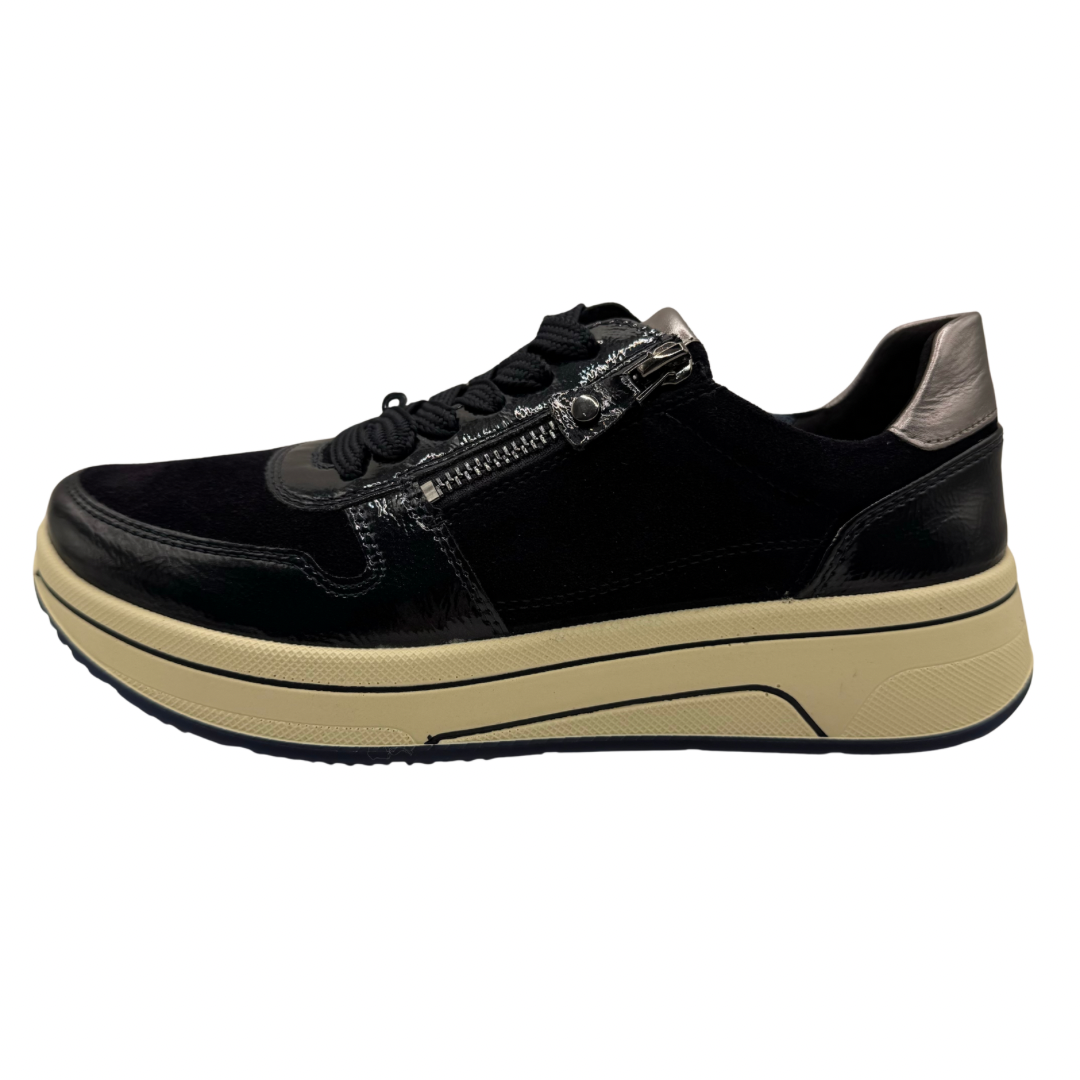 Ara Navy Trainers with Patent Detail