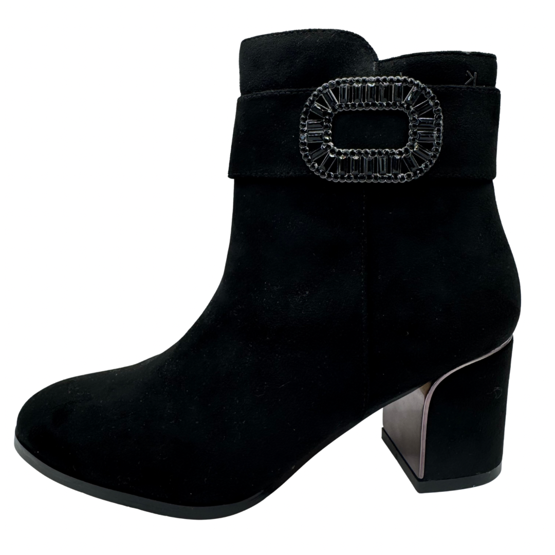 Kate Appleby Black Suede Heeled Boots with Jewel Detail