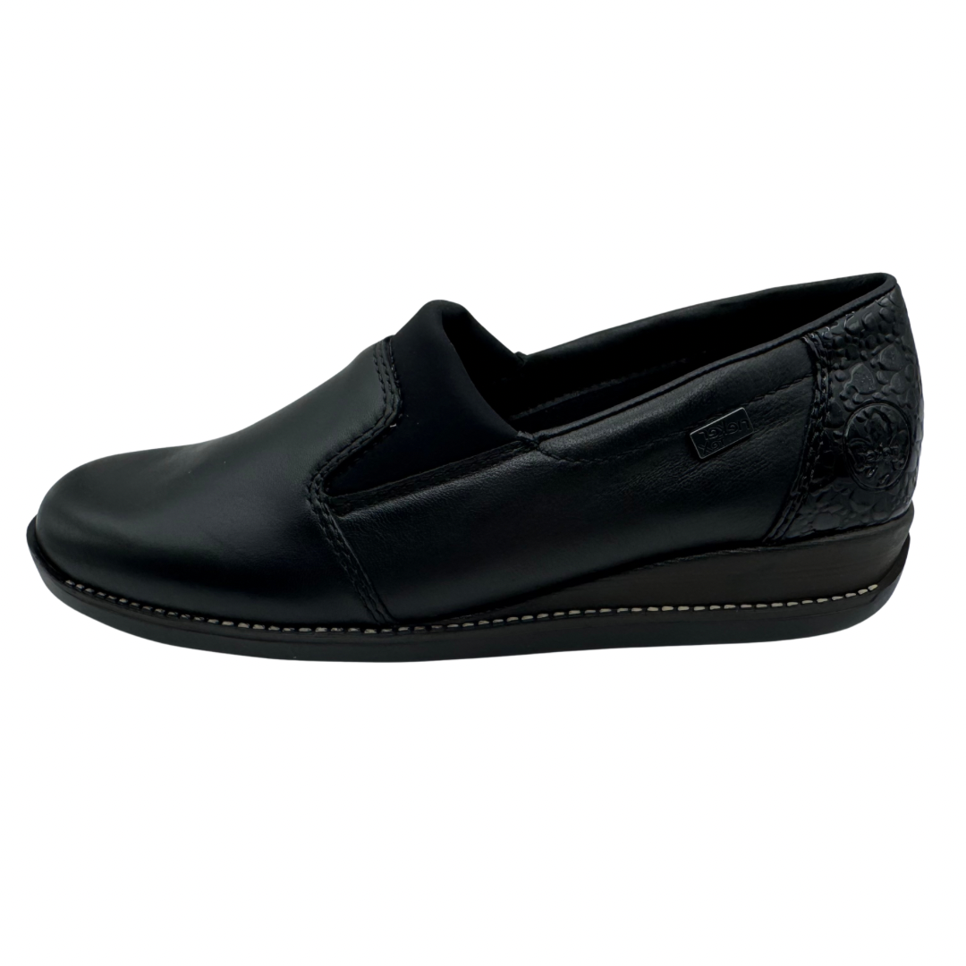 Rieker Black Loafer with Slight Wedge