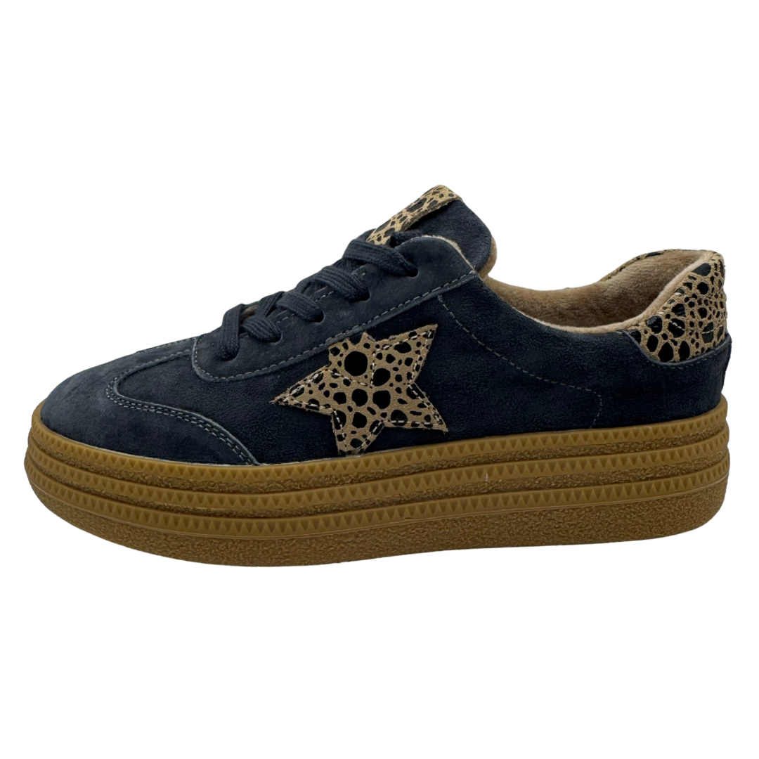 Drilleys Grey &amp; Cheetah Print Platform Trainers
