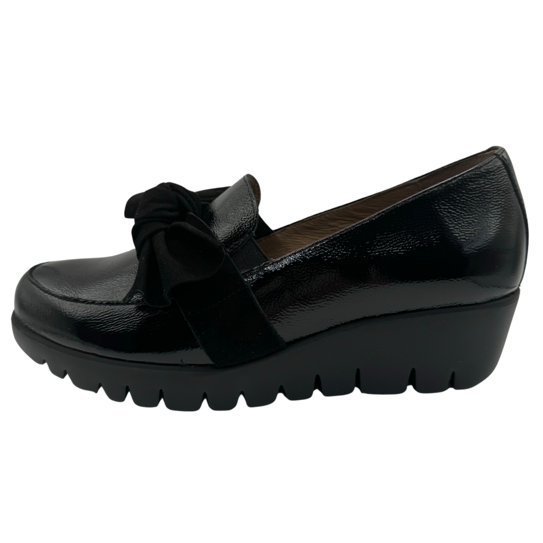 Wonders Black Patent Wedge Loafers