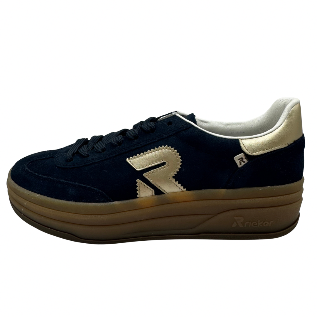 Rieker Navy Platform Trainers with Gold Detail