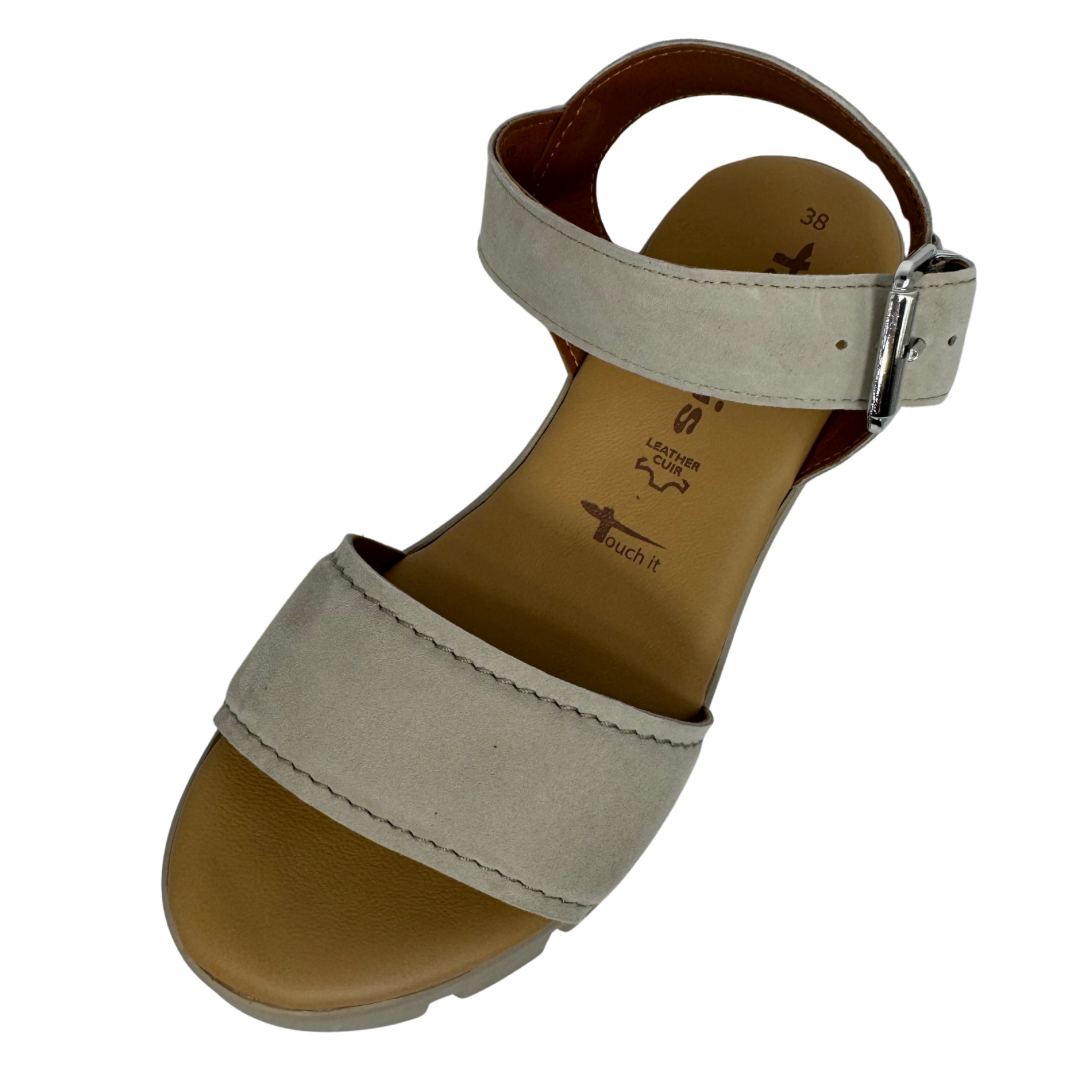 Tamaris Taupe Leather Wedge Sandals