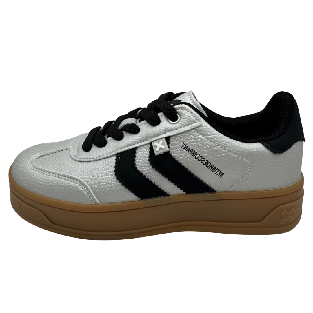 Xti Silver &amp; Black Platform Trainers