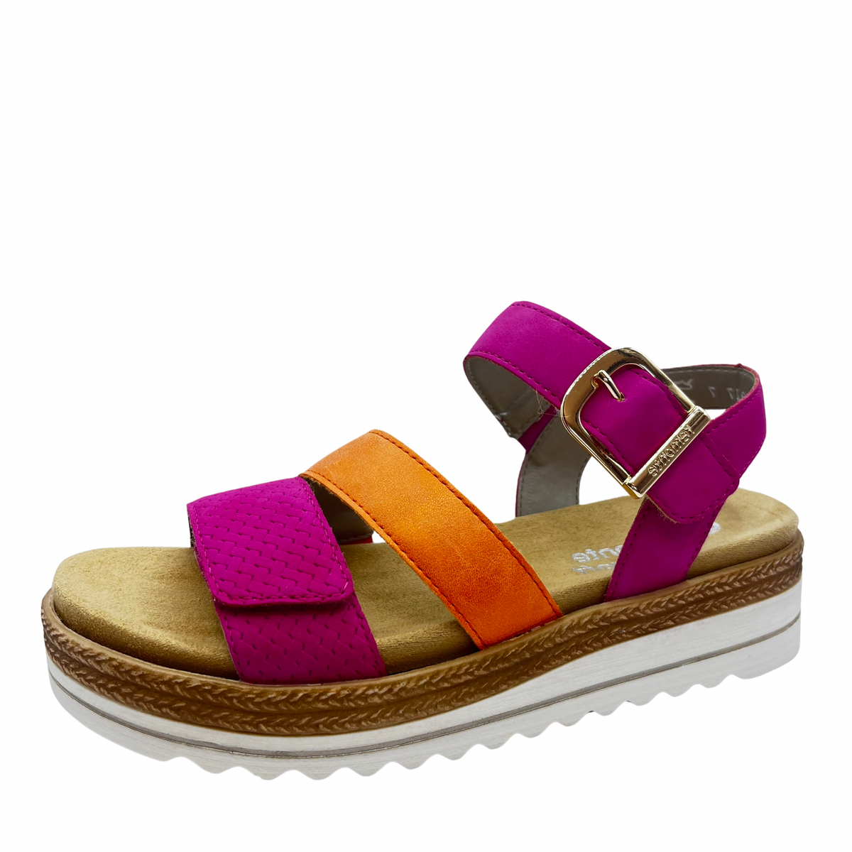 Remonte Pink and Orange Low Wedge Sandal