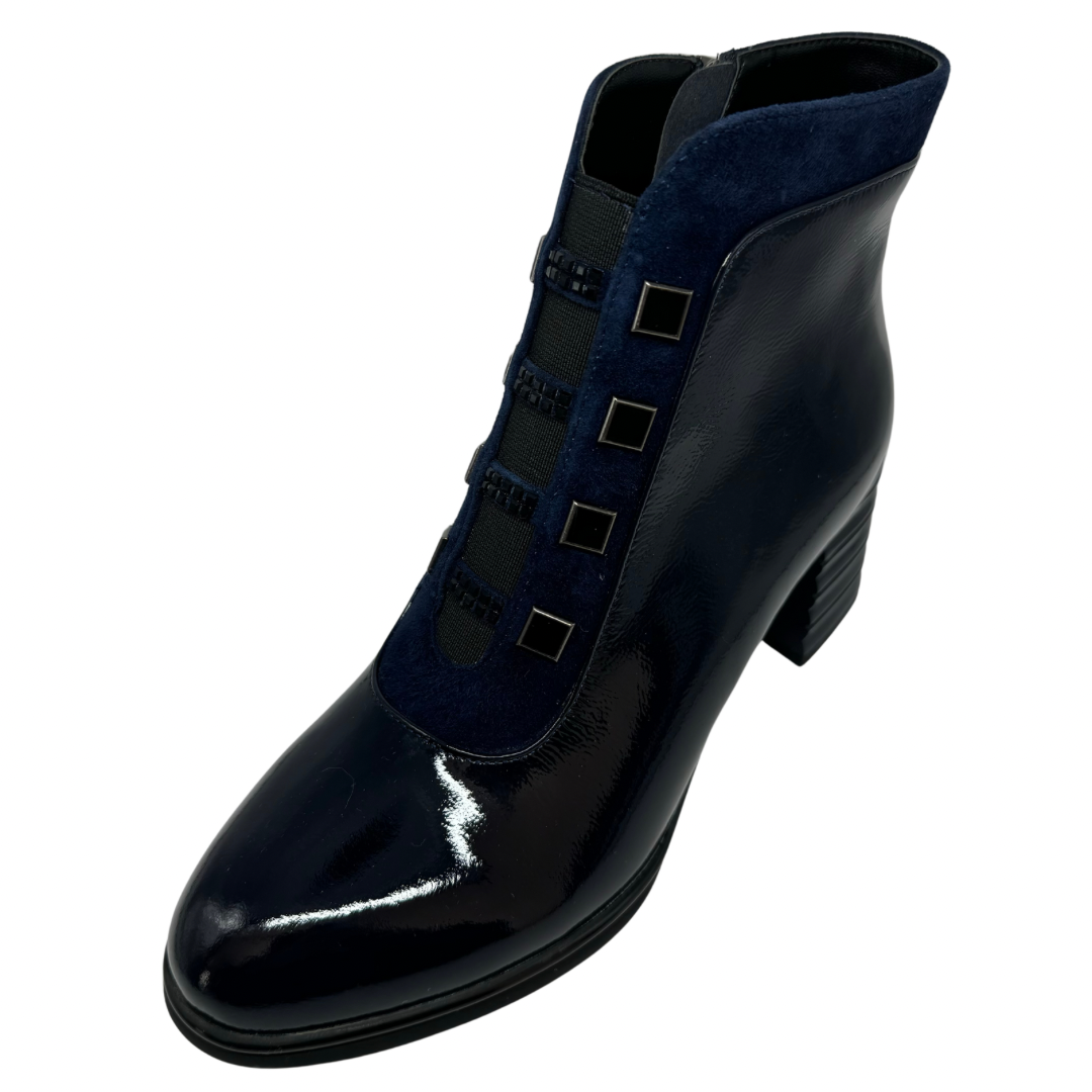 Loretta Vitale Navy Patent Heeled Boots