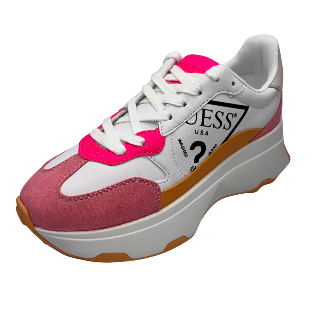 Guess White Chunky Trainers with Orang and Pink Detail