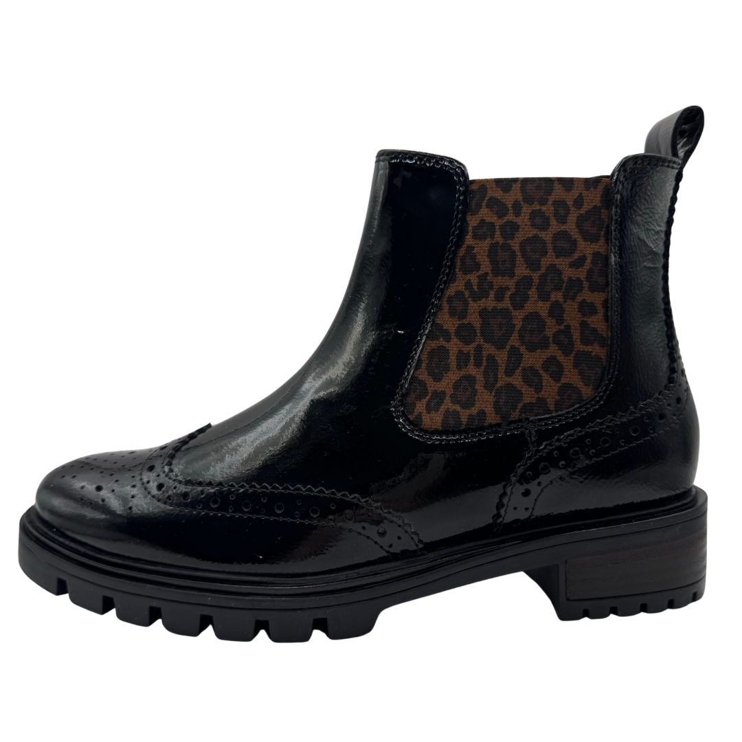 Ara Black Patent Boots with Leopard Print Detail