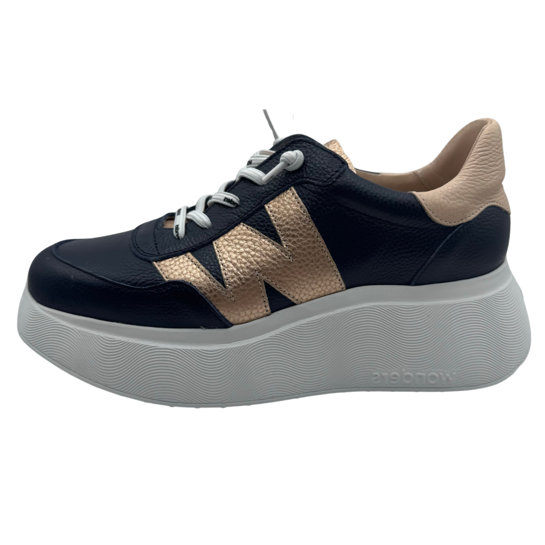 Wonders Navy &amp; Nude Wedge Leather Trainers