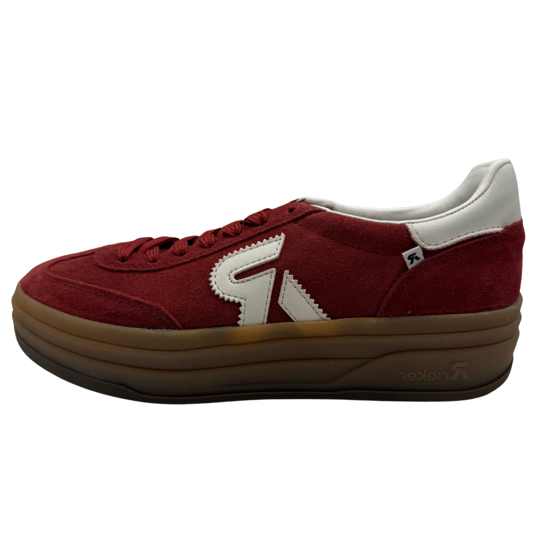 Rieker Red Platform Trainers with Cream Detail