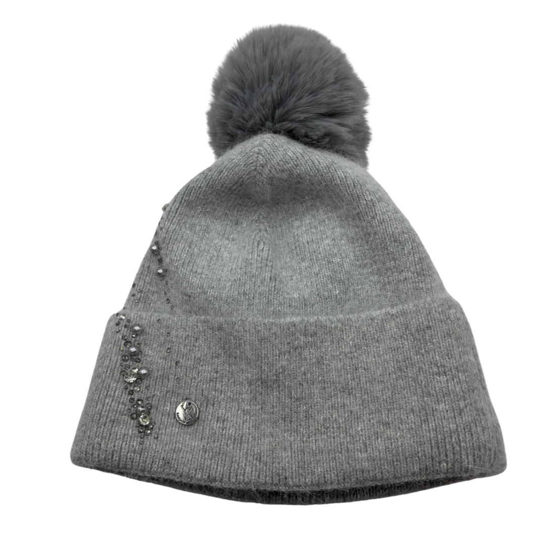 Grey Bobble Hat with pearls