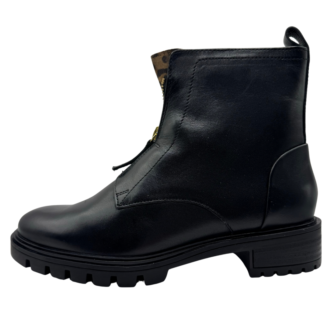 Ara Black Boots with Leopard Print Detail and Front Zip