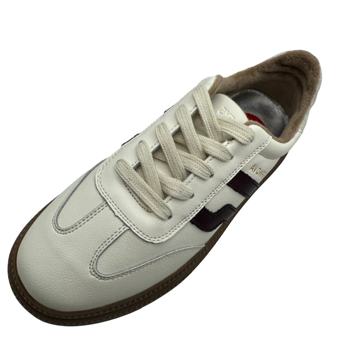 Drilleys Off White &amp; Burgundy Platform Trainers