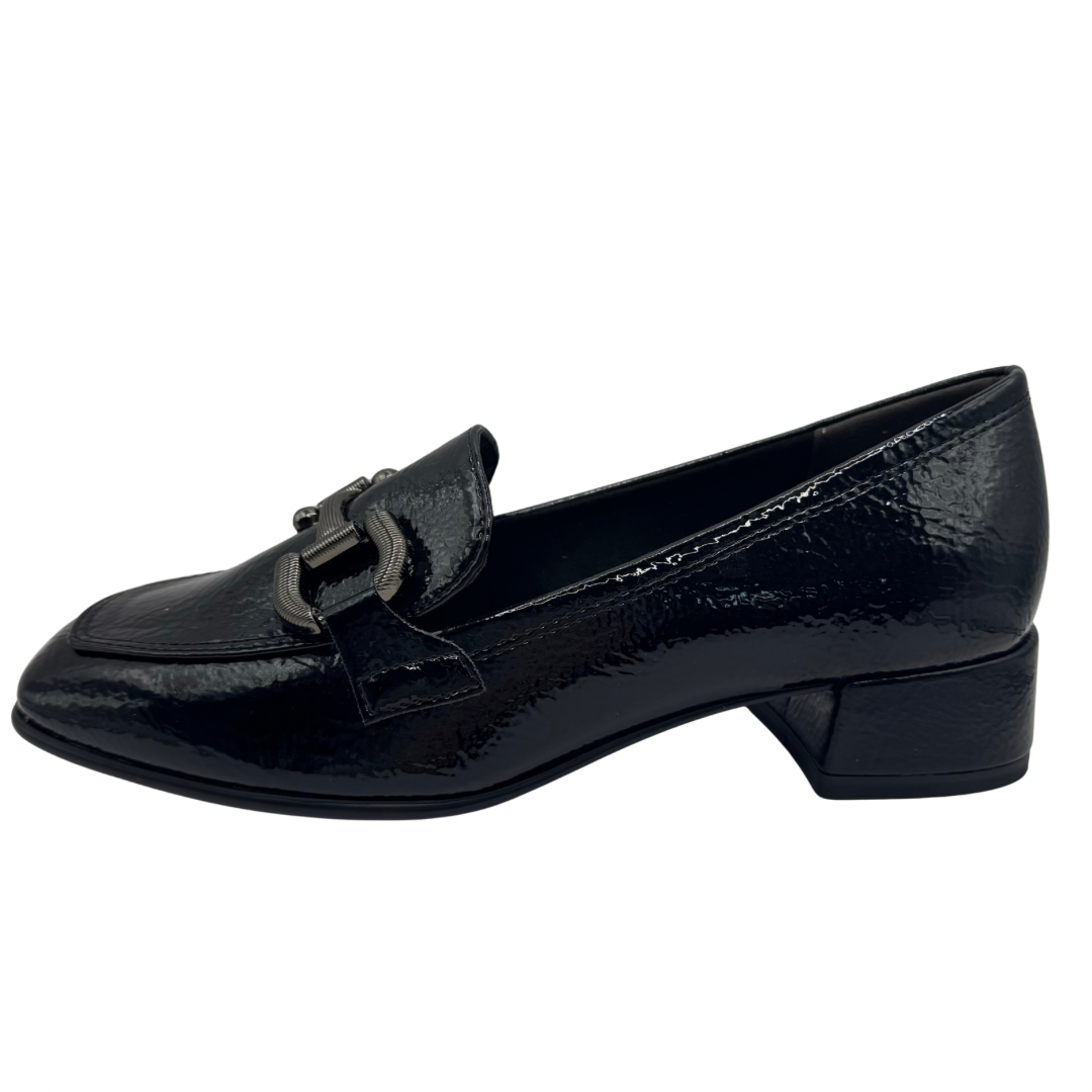 Tamaris Black Patent Loafers with Buckle Detail