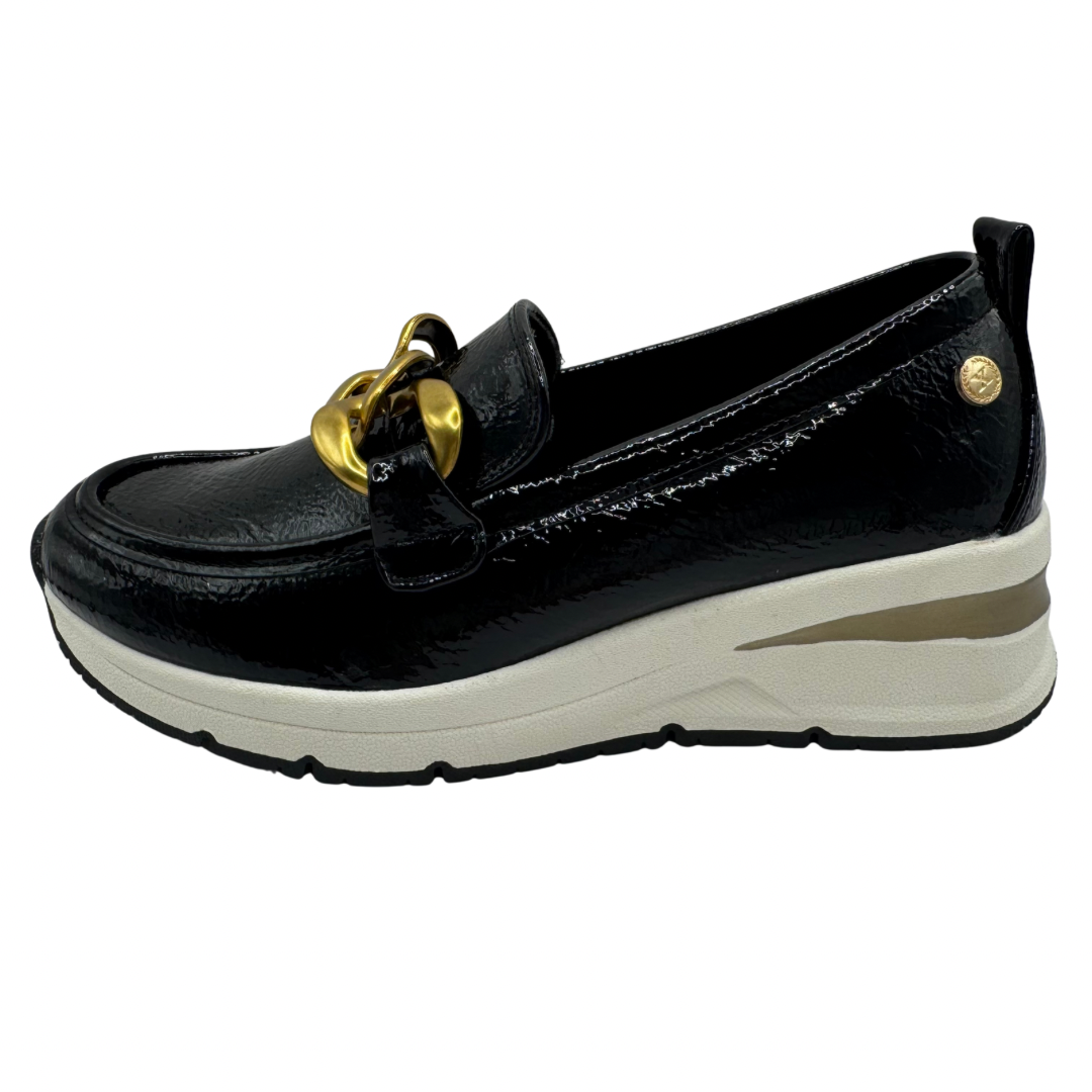 Xti Black Patent Wedge Loafers