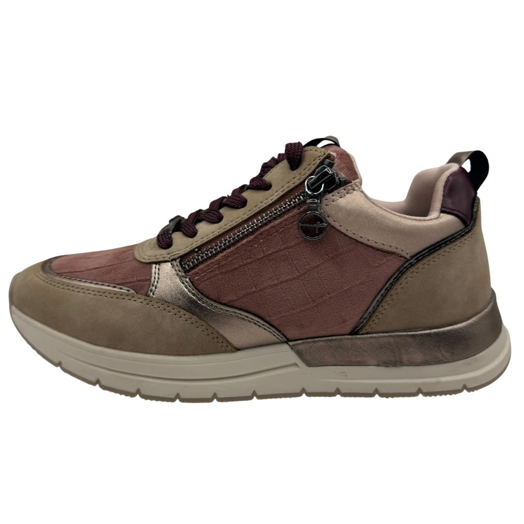 Tamaris Beige &amp; Rose Trainers with Side Zip