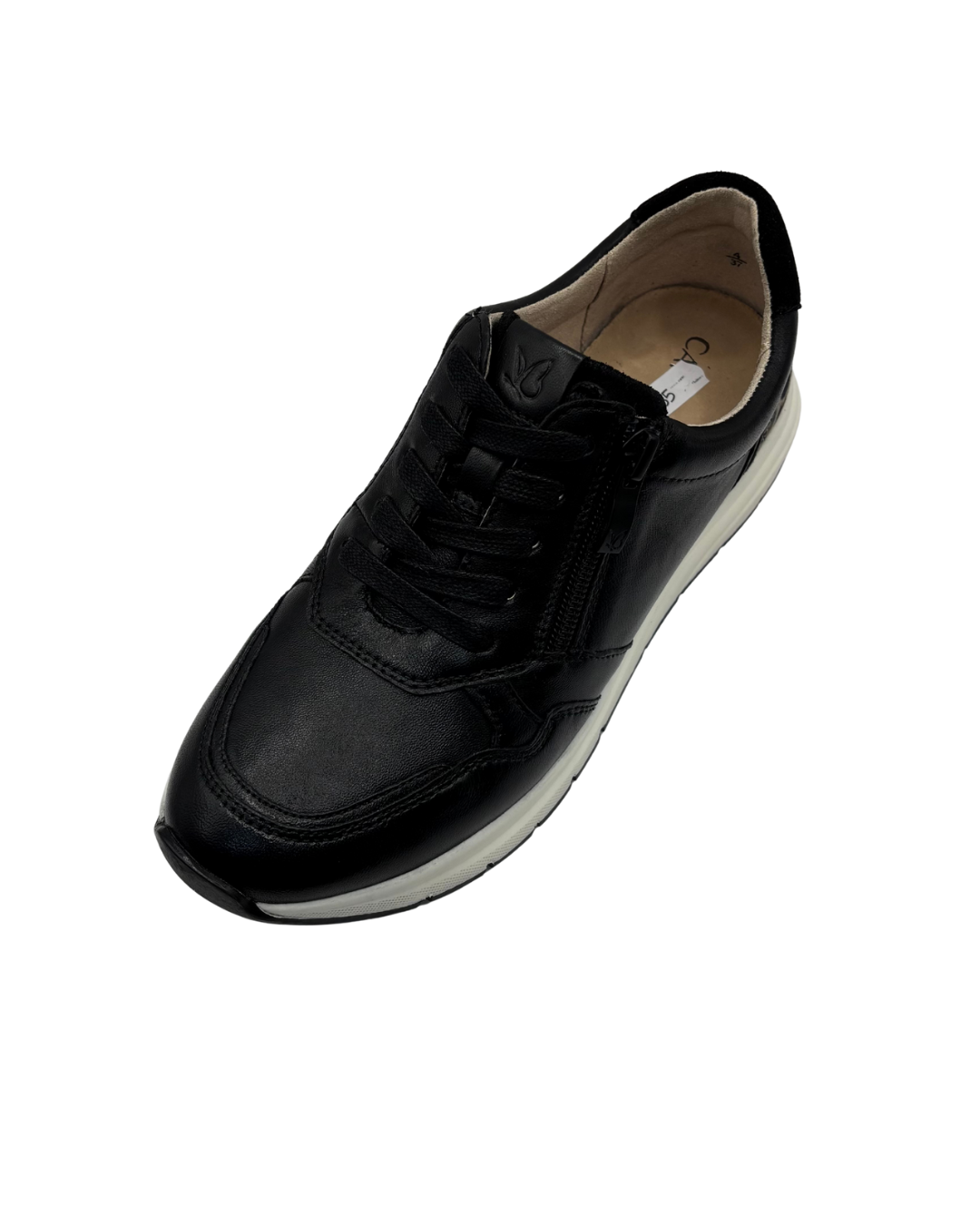 Caprice Black Trainer with Leopard Print Detail