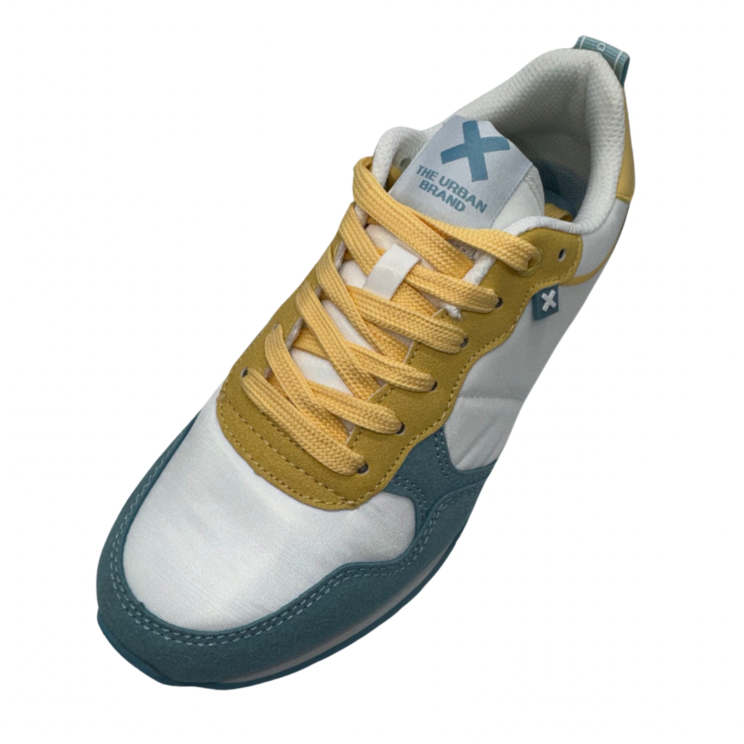 Xti White Trainers with Yellow and Turquoise Detail