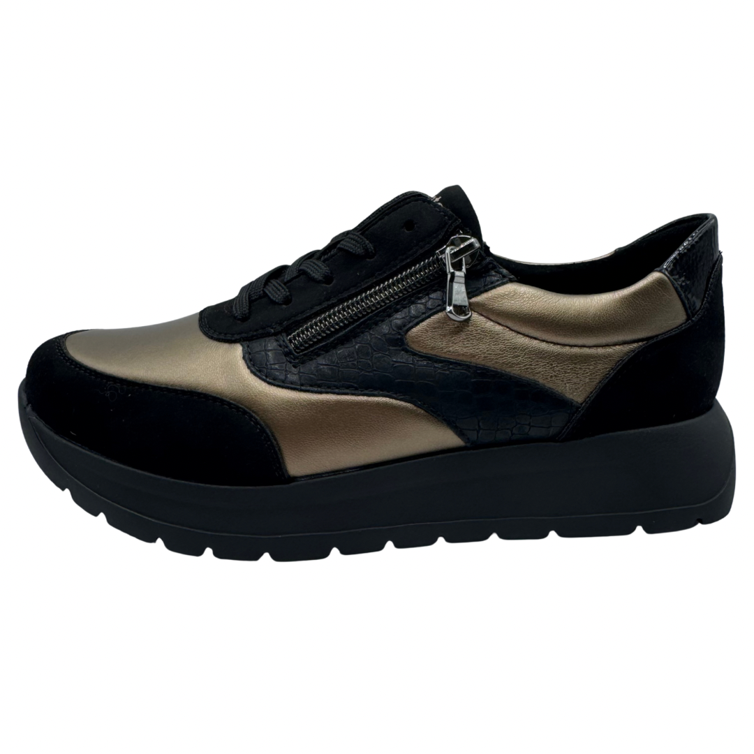 Remonte Black &amp; Gold Trainers with Black Sole