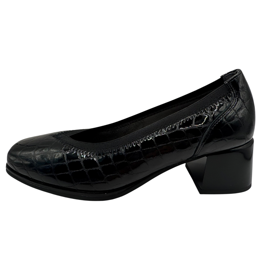 Pitillos Black Patent Slip On Shoe with Block Heel