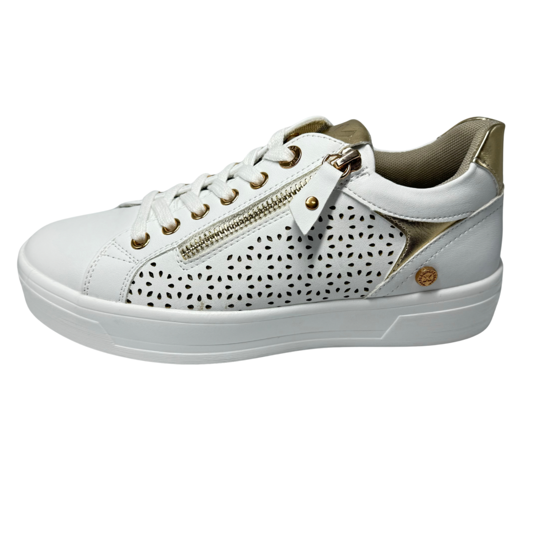 Xti White Perforated Trainers with Side Zip