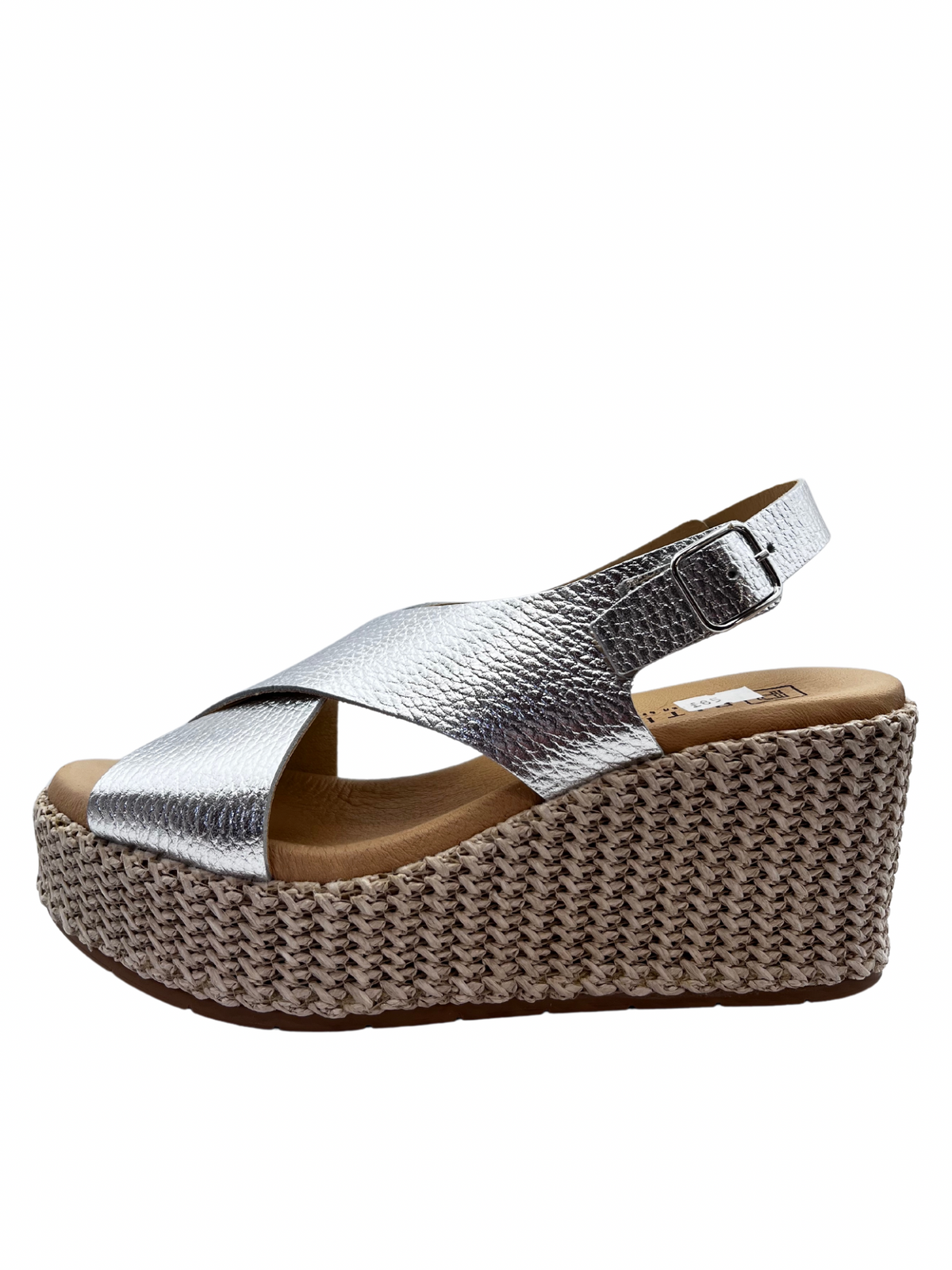 Pitillos Silver Leather Crossover Wedge Sandals