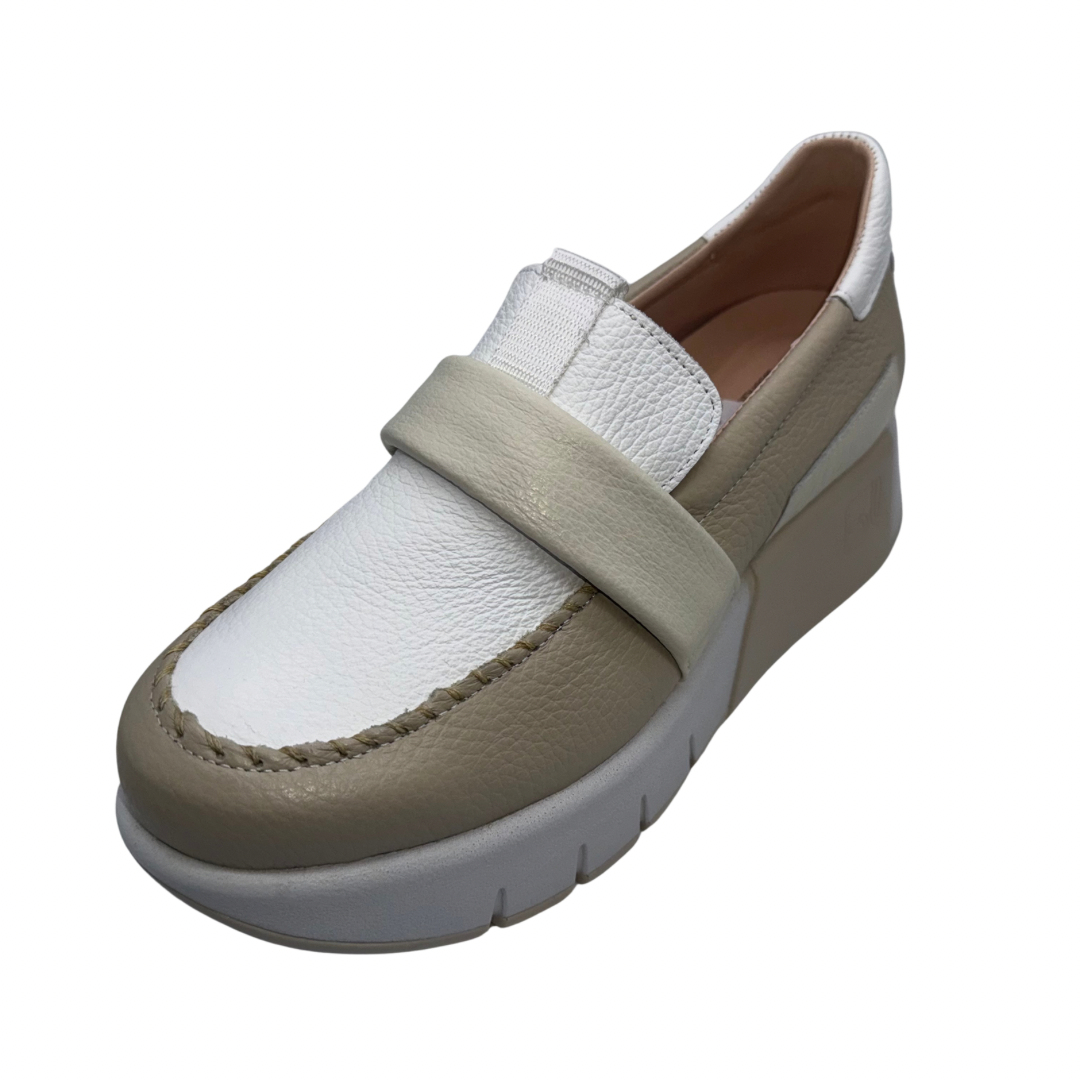 Jose Saenz Beige and White Leather Wedged Loafer
