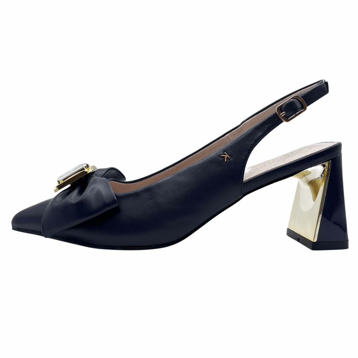 Kate Appleby Navy Leather Slingback Heels With Bow and Diamanté