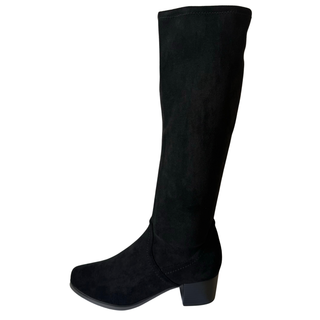 Caprice Black Suede Stretch Long Boots (small heel)