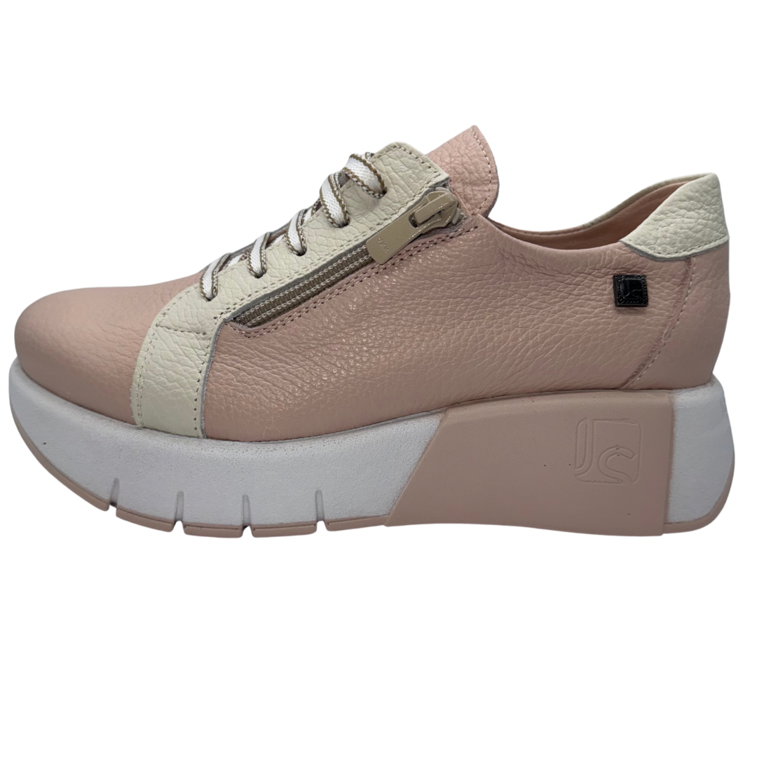 Jose Saenz Pink and Cream Leather Wedge Trainers