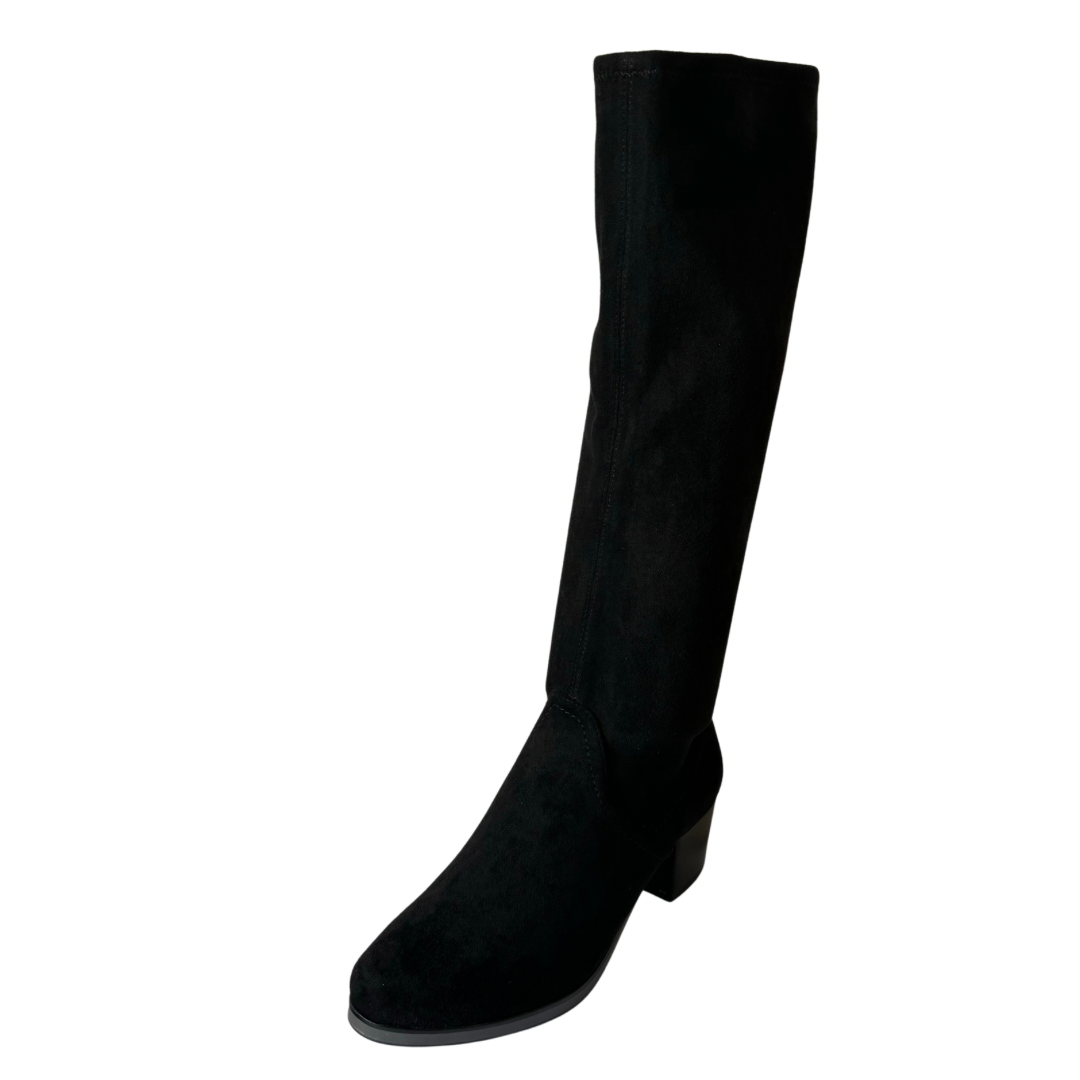 Caprice Black Suede Stretch Long Boots (small heel)