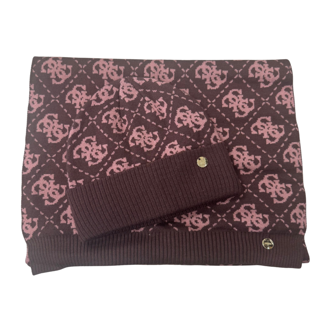Guess Brown Hat & Scarf Set