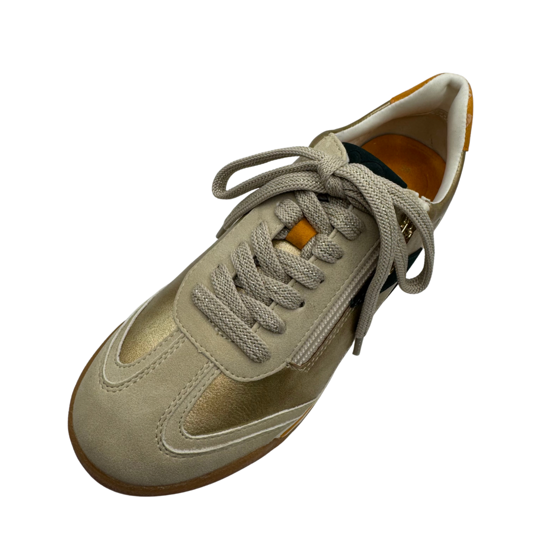 Marco Tozzi Gold &amp; Beige Trainers with Green Detail