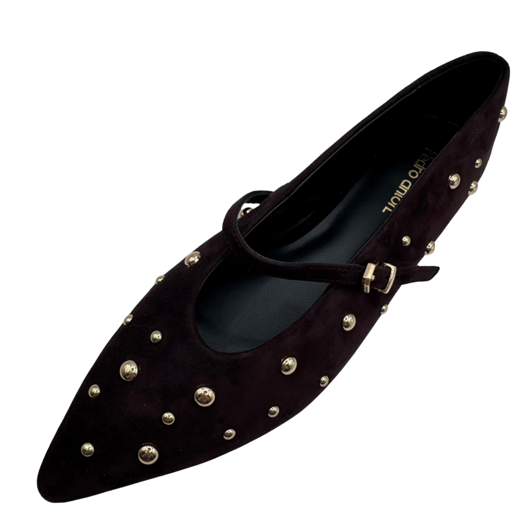 Pedro Anton Maroon Shoe with Buckle Strap and Gold Stud Detail