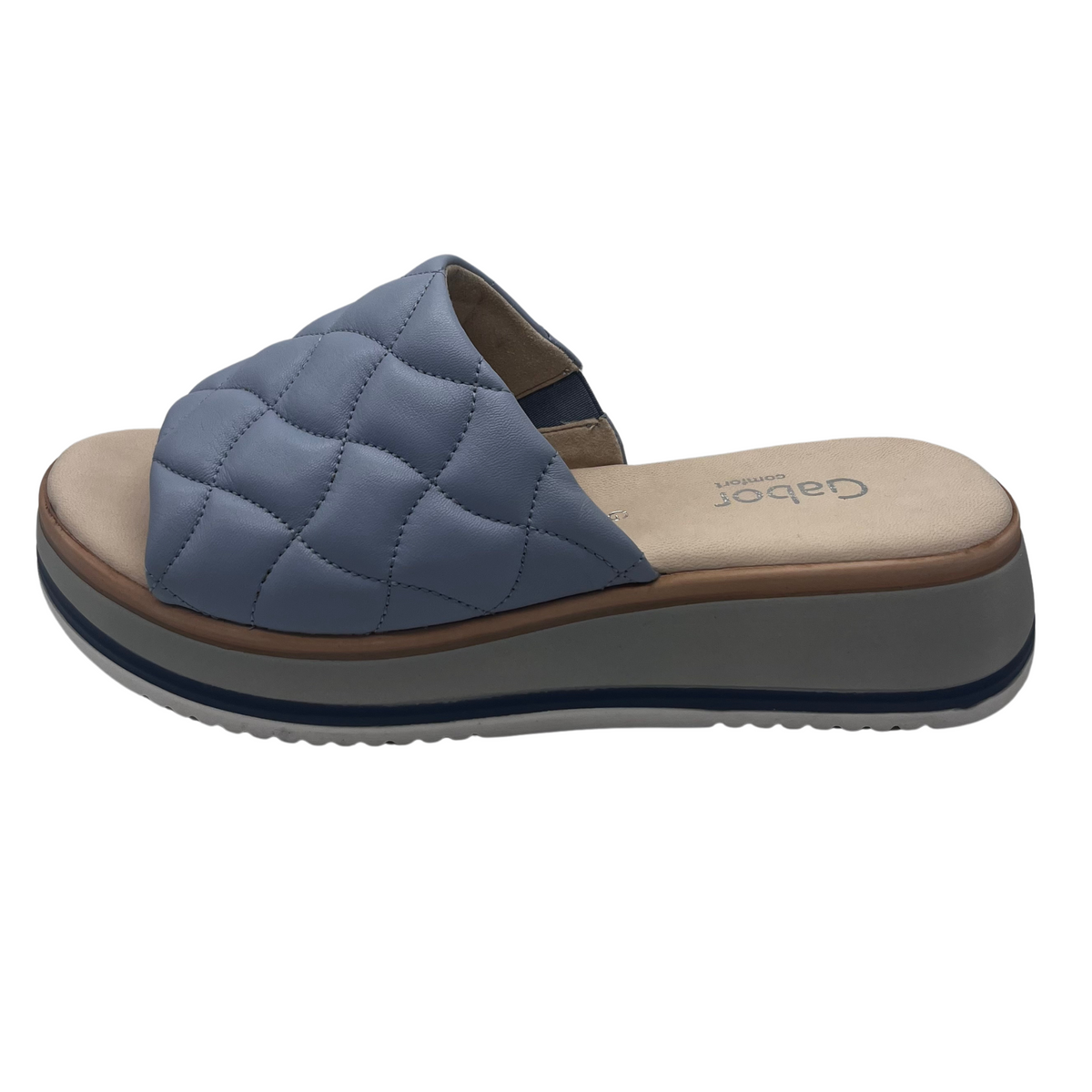 Gabor Leather Blue Quilted Wedge Slider