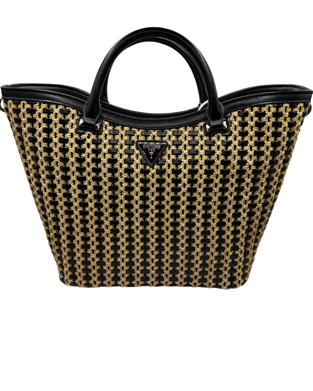 Guess Natural and Black Woven Handbag