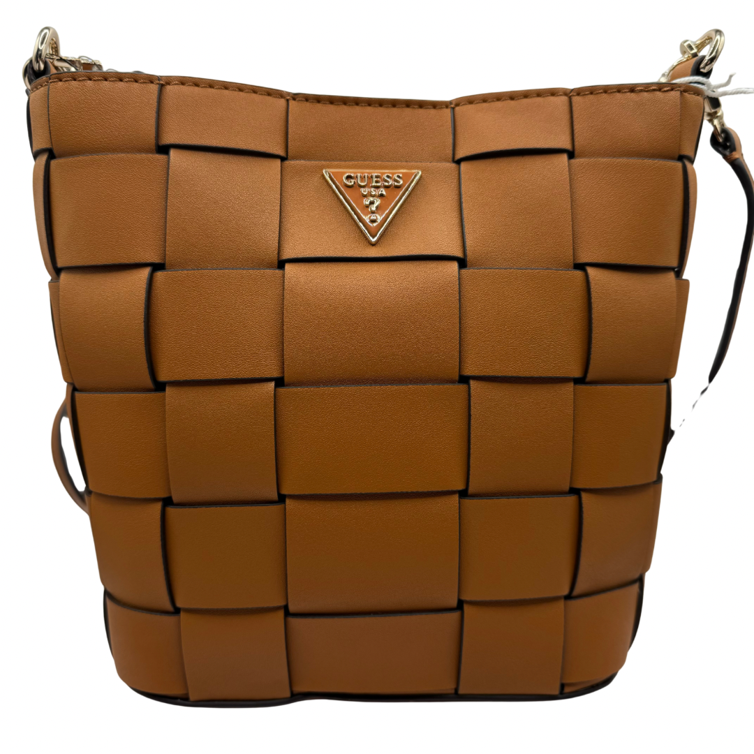 Guess Cognac Large Woven Crossbody Bag