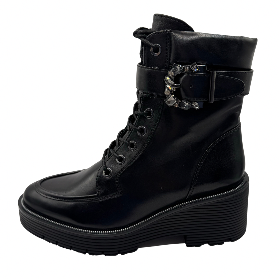 Regarde Le Ciel Black Wedge Leather Boots