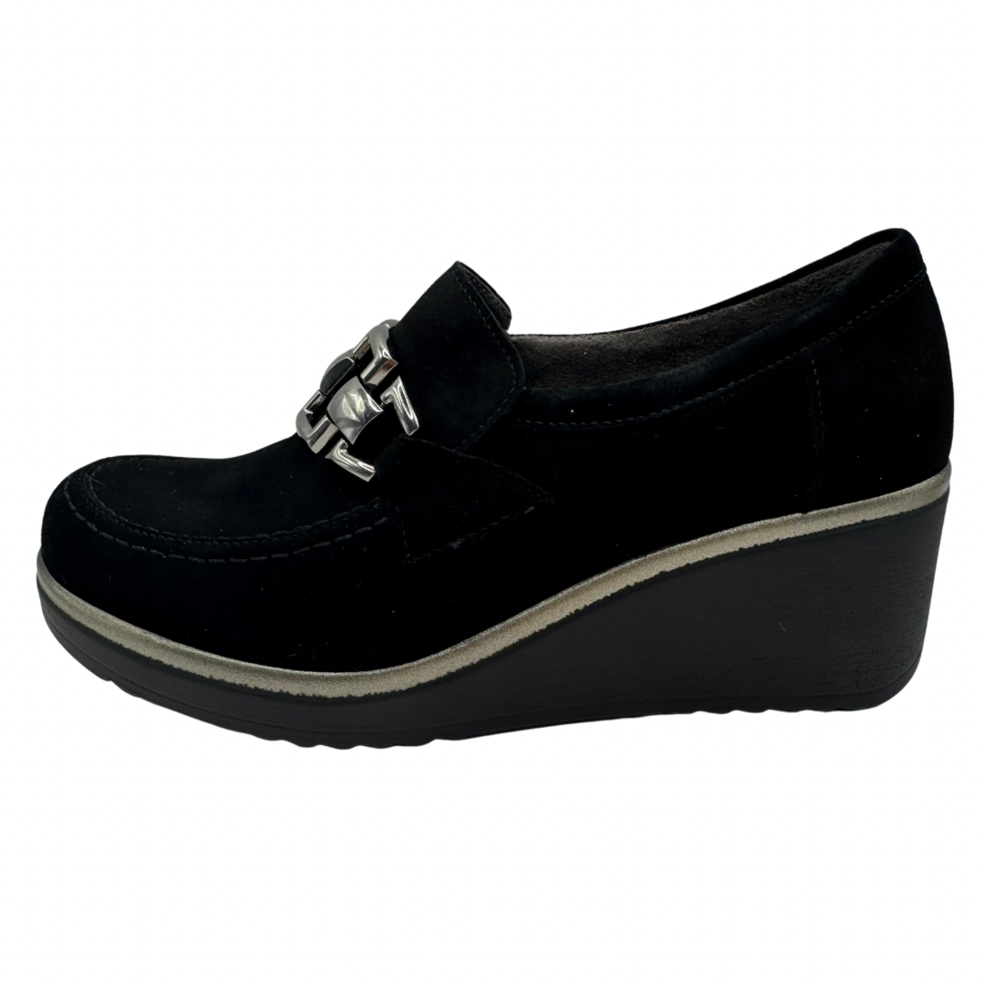 Pitillos Black Suede Wedge Loafers