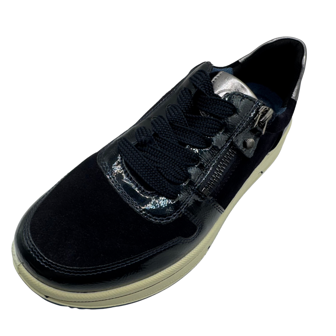 Ara Navy Trainers with Patent Detail